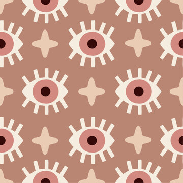 Seamless pattern with eyes and stars, ajna chakra