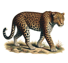 Fototapeta premium Vintage Lithography Illustrations of Leopards and Panthers