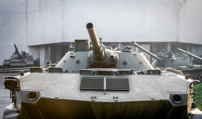 military army equipment armored tank on a city street in Ukraine