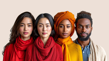 People of different races and nationalities stand close to each other demonstrating common goals. For covers, banners and other projects about global cooperation. - obrazy, fototapety, plakaty