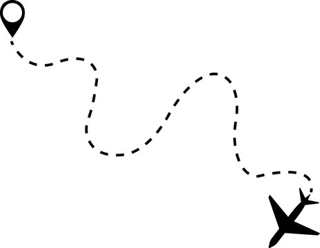 recommend clip art: Travel concept from start point and dotted line tracing icon. Airplane or aeroplane routes path. Aircraft tracking plane path, travel, map pins, location pins. Black vector zigzag road 