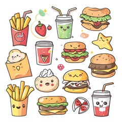 Set of food various style cartoon