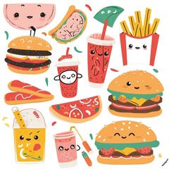 Set of food various style cartoon