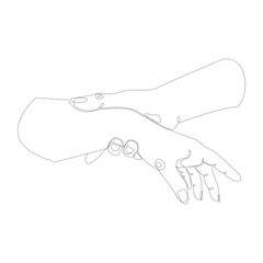 Line art holding hands. Concept for wall art, logo, card, banner. Love, relationship, Valentines day concept.Vector illustration isolated on white background.