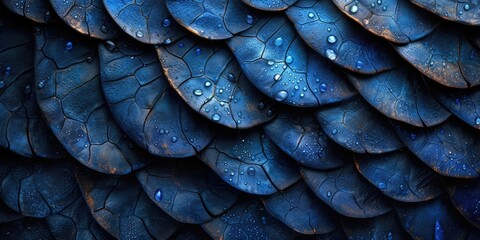 Abstract dark blue background. Convex scales. Scales made of dragon or snake skin, crocodile, anaconda