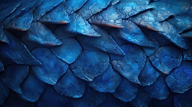 Blue skin, dragon scales. Detailed image, close view. Shiny  scaleswith iridescence