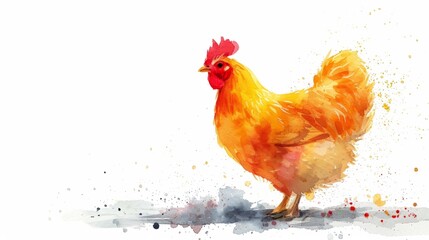 A watercolor painting of a chicken on a white background - obrazy, fototapety, plakaty