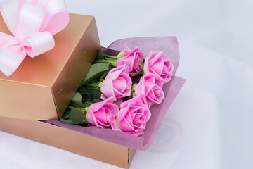 Flowers gift put in a box 
