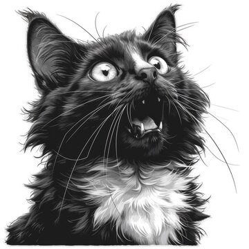 A black and white drawing of a cat