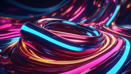 Abstract Background with Neon Lights, Wavy and Curved Lines, a Template for Designer, using Generative ai