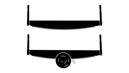 Two-handed saw emblem, black isolated silhouette