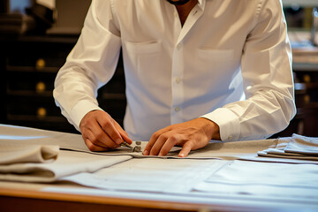 Close-up of a male tailor working on a new project.