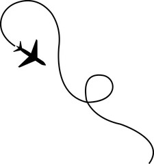 Travel concept from start point and line tracing icon . Airplane or aeroplane routes path. Aircraft tracking plane path, travel, map pins, location pins. Black vector zigzag road