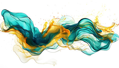 Abstract Alcohol Ink Teal and Gold Splash Background