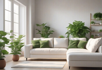 modern living room with sofa with plants