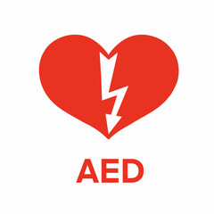 heart with arrow,AED Automated External Defibrillator sign, Red heart with lightning arrow isolated on white background, Illustration vector design