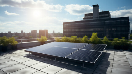 Solar panels installed on office building, green technology, go green