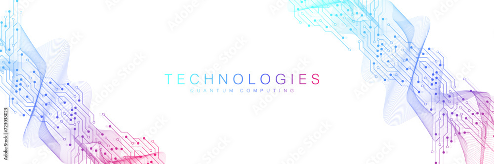Poster abstract background with technology circuit board texture. modern electronic motherboard texture. en