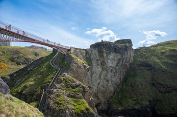 Spectacular footbridge at Tintagel Castle on Cornwall's rugged north coast