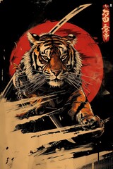 Ai tigre in stile pittura illustrazione giapponese 02