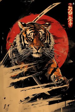 Ai tigre in stile pittura illustrazione giapponese 02