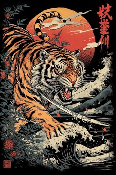 Ai tigre in stile pittura illustrazione giapponese 01
