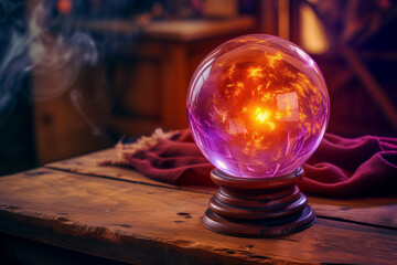 Enigmatic Crystal Ball on Wooden Stand - Perfect for Themes of Fortune Telling, Magic, and Mysticism