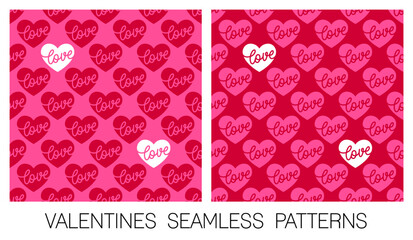 Set of heart with word "love" seamless pattern design for Valentine's Day.