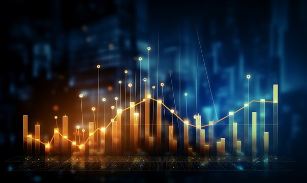 Growth arrow up and progress success business skill increase improvement graph on market profit stock background with goal of achievement futuristic finance economy. Generative Ai


