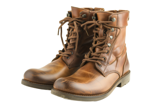 Classic Leather Lace-Up Boots in Rich Caramel Brown on Black Background - Vintage Style Footwear