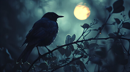 A crow sits on a branch in a forest, generative ai - obrazy, fototapety, plakaty