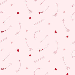 Vector pattern with hearts and arrows for valentine's day on pink background