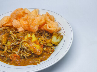 Ketoprak, white, cooking, asian, plate, vegetable, dinner, meal, cuisine, gourmet, lunch, dish, sauce, rhombus, street food, onions, traditional food, jakarta, tofu, crackers, traditional, vermicelli