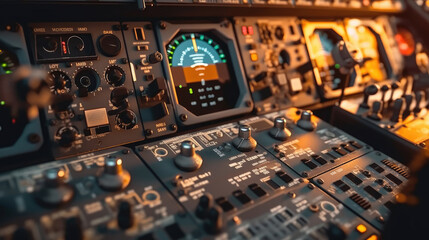 Close-up photo of Airline flight pilot control deck