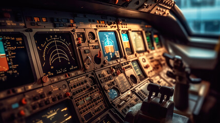 Close-up photo of Airline flight pilot control deck