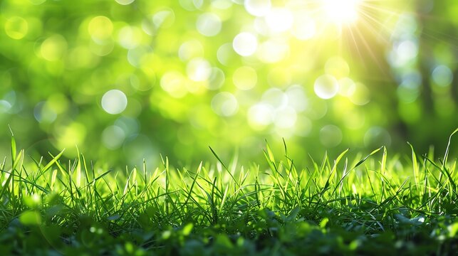 A sunny background with a grass field in the spring or summer.
