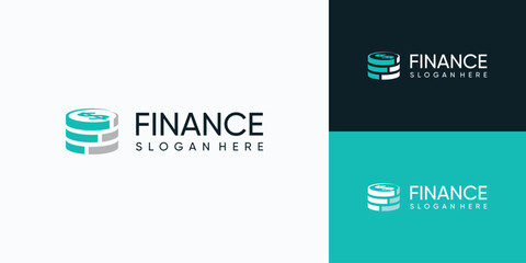 Vector logo design illustration of stacked coins as financial growth. - obrazy, fototapety, plakaty