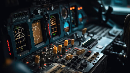 Fototapeta na wymiar Close-up photo of Airline flight pilot control deck