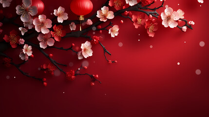 Obraz na płótnie Canvas Chinese New Year background, Lunar New Year greeting card template with copy space