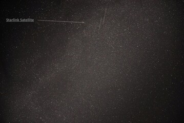 Starlink satellite in the summer night sky passing through millions of stars