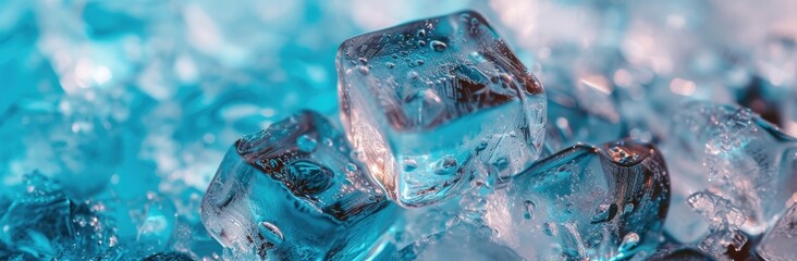 An image of ice cubes on a background tinted in bluish hues, depicting the concept of frozen water.