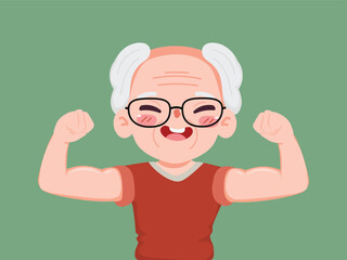 Strong and Healthy Senior Man Flexing Muscles. Healthy energetic old grandpa feeling confident and empowered