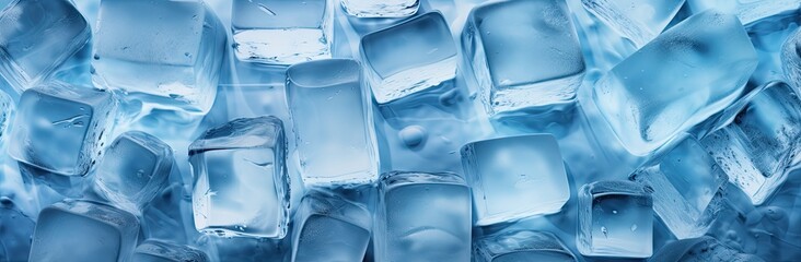 An image of ice cubes on a background tinted in bluish hues, depicting the concept of frozen water. - obrazy, fototapety, plakaty