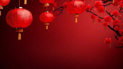 Fototapeta premium Chinese New Year background, Lunar New Year greeting card template with copy space