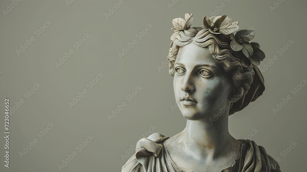 Wall mural Female Greek statue on pastel gray background. Minimal art poster