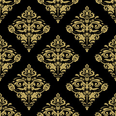 Classic seamless pattern. Damask orient ornament. Classic black qand golden vintage background. Orient pattern for fabric, wallpapers and packaging