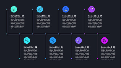 Infographic template. Dark timeline with 8 steps
