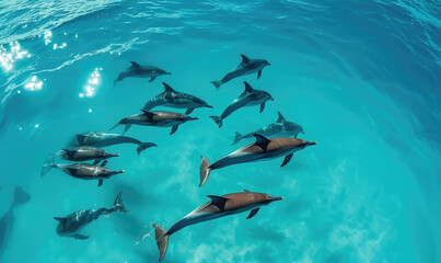 Obraz na płótnie Canvas school of dolphins, Zanzibar