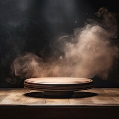 Table background of free space for your decoration and dark background of shadows and smoke