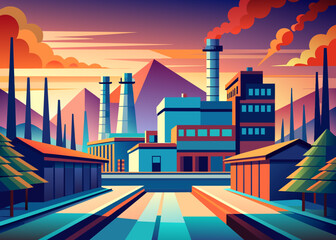 Industrial factory vector graphic industry production  - obrazy, fototapety, plakaty